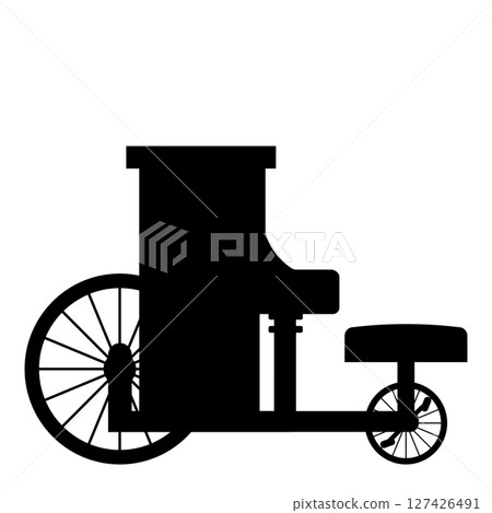 Side view silhouette illustration of a bicycle with a piano Side view silhouette illustration of a bicycle with a piano 127426491