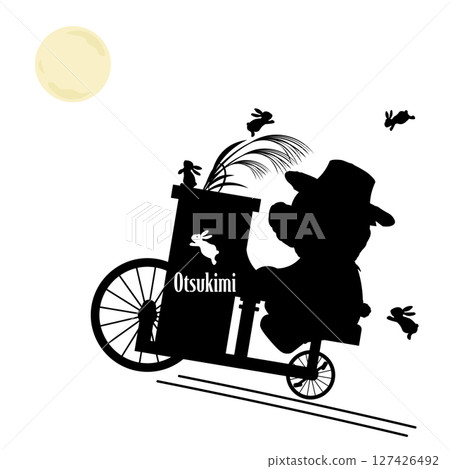 Silhouette illustration of a teddy bear and a rabbit riding a bicycle with a piano on an autumn night Silhouette illustration of a teddy bear and a rabbit riding a bicycle with a piano on an autumn night 127426492