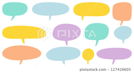 set of colorful blank speech bubbles in various shapes and sizes. Perfect for chat interfaces, comic book designs, communication concepts, and creative social media content. 127426605