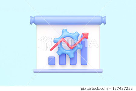 3d presentation board icon with gear, graph, data isolated on blue background. cartoon style. business finance analysis, 3d render illustration 3d presentation board icon with gear, graph, data isolated on blue background. cartoon style. business finance analysis, 3d render illustration 127427232