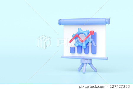 3d presentation board icon with stand, gear, graph, data isolated on blue background. cartoon style. business finance analysis, 3d render illustration 3d presentation board icon with stand, gear, graph, data isolated on blue background. cartoon style. business finance analysis, 3d render illustration 127427233