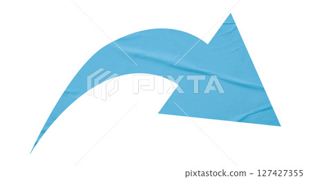 Light blue crumpled paper arrow isolated on transparent background 127427355