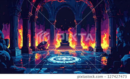Retro game style natural pixel art background (The Throne of the Demon King's Castle) Generative AI Retro game style natural pixel art background (The Throne of the Demon King's Castle) Generative AI 127427473