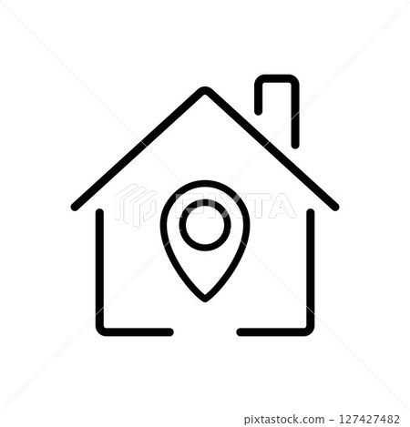 Location Pin Inside House Icon. Home Address Marker Symbol. Real Estate or Delivery Concept. Simple Line Design for Apps, Maps, Navigation, Safety or Smart Home Interfaces. Location Pin Inside House Icon. Home Address Marker Symbol. Real Estate or Delivery Concept. Simple Line Design for Apps, Maps, Navigation, Safety or Smart Home Interfaces. 127427482