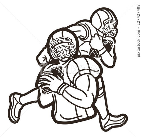 American Football Players Mix Action Cartoon Sport Outline Graphic Vector 127427498