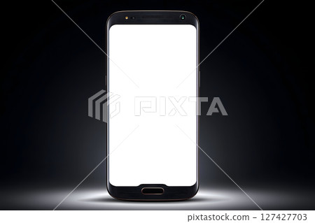 Sleek smartphone with blank display is showcased against transparency background, highlighting its modern design and elegance 127427703