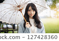 A woman holding an umbrella 127428360