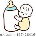 一個可愛的嬰兒抱著奶瓶睡覺的變形插圖 127428416