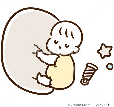 A cute baby sleeping hugging a cushion 127428418