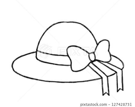 Crayon style cute straw hat line drawing 127428731