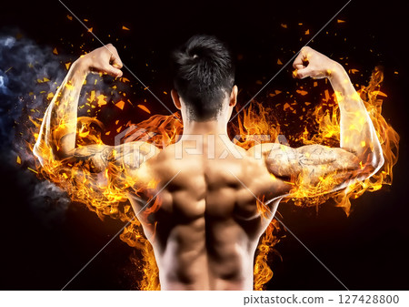 一名男子訓練肌肉的 3d 插圖 127428800