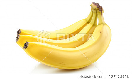 Ripe yellow Cavendish bananas on a white background, perfect for healthy eating and natural food themes. 127428938