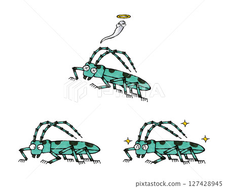 Blue longhorn beetle set 127428945