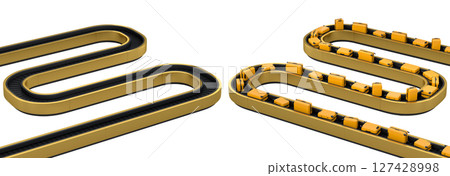 Set of Airport luggage conveyor belt or baggage claim area with suitcases on white. Set of Airport luggage conveyor belt or baggage claim area with suitcases on white. 127428998