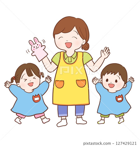 幼兒園老師和孩子們玩耍（彩色） 127429121