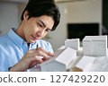 A male architect who is thinking about utilizing land and increasing the asset value of real estate through real estate development and rental management 127429220
