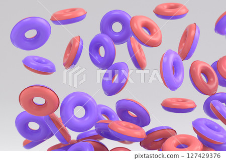 Many of flying inflatable ring for swimming pool isolated on white background Many of flying inflatable ring for swimming pool isolated on white background 127429376