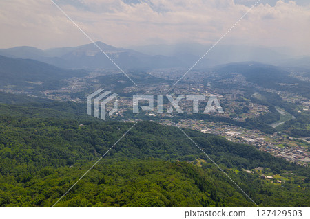 A magnificent view of Mt. Buko and Chichibu city from Minoyama Park, Chichibu City, Saitama Prefecture (aerial shot by drone) A magnificent view of Mt. Buko and Chichibu city from Minoyama Park, Chichibu City, Saitama Prefecture (aerial shot by drone) 127429503