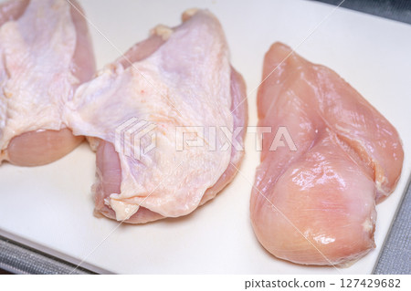 去皮雞胸肉 帶皮雞胸肉 對比 127429682