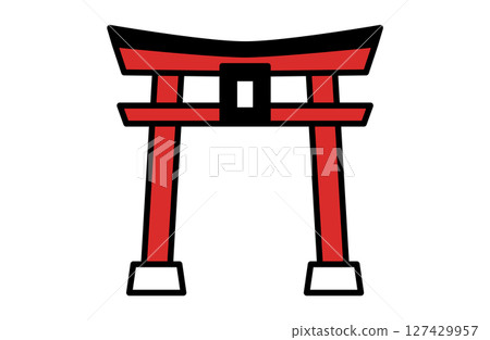 簡單的圖標向量插圖神社牌坊門和今年第一次參拜神社元旦幸運符日本日式風格 127429957
