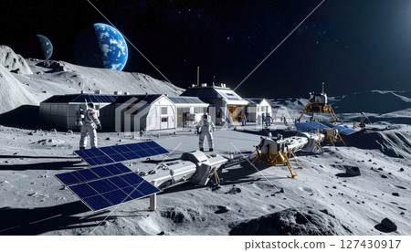 AI image: Space development image with blue earth in the background 127430917