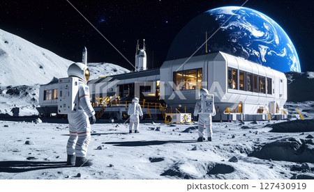AI image: Space development image with blue earth in the background 127430919