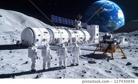 AI image: Space development image with blue earth in the background 127430936