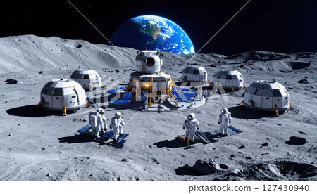 AI image: Space development image with blue earth in the background 127430940