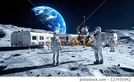 AI image: Space development image with blue earth in the background 127430942