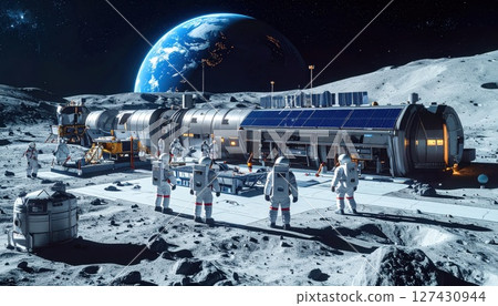 AI image: Space development image with blue earth in the background 127430944