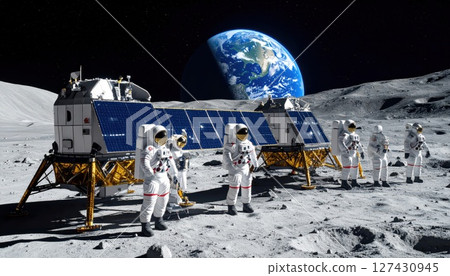 AI image: Space development image with blue earth in the background 127430945
