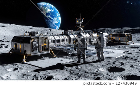 AI image: Space development image with blue earth in the background 127430949