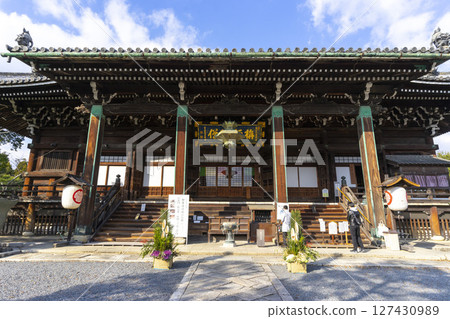 Kyoto, Japan - Jan 1,2023 : Seiryoji Temple with blue sky in Kyoto, Japan on Jan 1,2023. 127430989