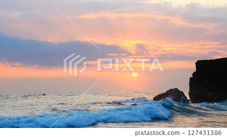 Tropical sea beach in summer time on sunny day. Golden sand beach sea peaceful scenery on the beach. Travel vacation seaside outdoor. Ocean island beautiful dramatic landscape. Sunny seascape scene. Tropical sea beach in summer time on sunny day. Golden sand beach sea peaceful scenery on the beach. Travel vacation seaside outdoor. Ocean island beautiful dramatic landscape. Sunny seascape scene. 127431386