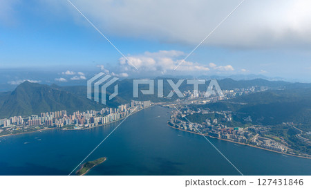 June 7 2021 Panoramic View of Cityscape Surrounded by Green Mountain 127431846