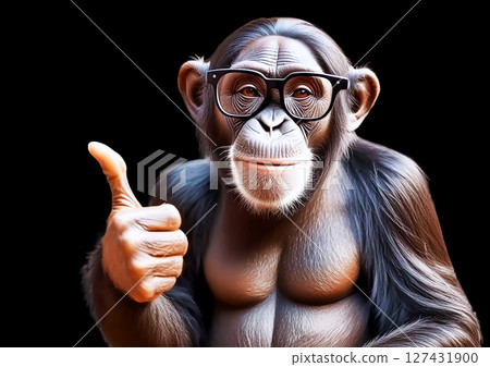 3d rendering of a chimpanzee wearing sunglasses and gesturing 127431900