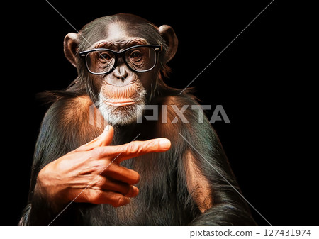 3d rendering of a chimpanzee posing with sunglasses 127431974