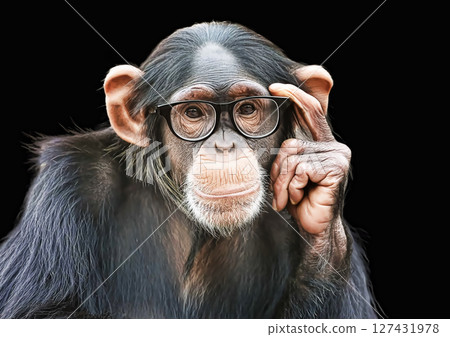 3d rendering of a chimpanzee posing with sunglasses 127431978