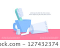 Toothbrush and toothpeast and cup illustration vector design on white background. Dental care concept. 127432374