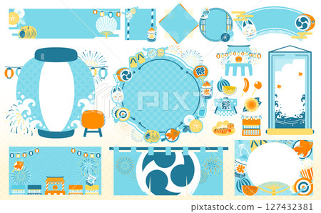 Japanese summer festival Japanese style background frame and pop illustration material set_lanterns, seasonal events, etc. Japanese summer festival Japanese style background frame and pop illustration material set_lanterns, seasonal events, etc. 127432381
