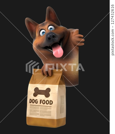 Fun 3D cartoon dog with dog food (on alpha) 127432616