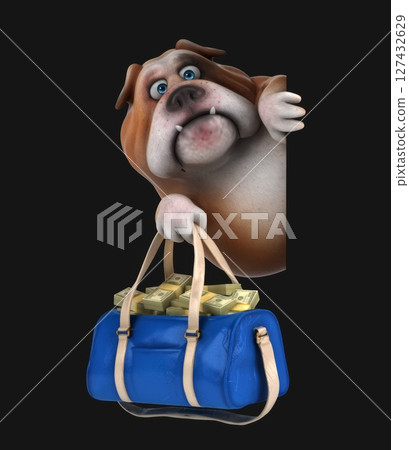 Fun 3D cartoon dog with a bag of money(on alpha) Fun 3D cartoon dog with a bag of money(on alpha) 127432629