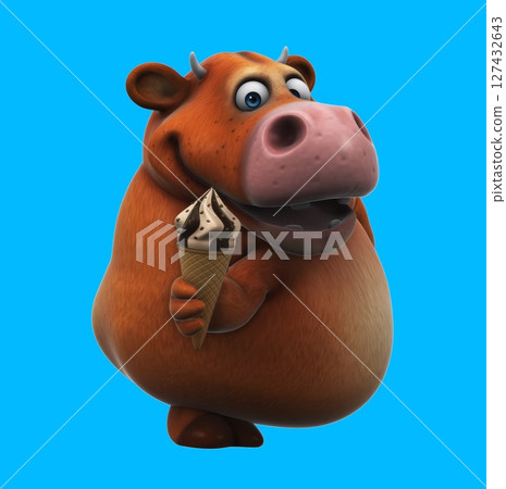 Fun cartoon cow with an ice cream (with alpha channel included) 127432643