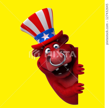 Fun 3D cartoon bull with an uncle sam hat (with alpha channel) 127432645