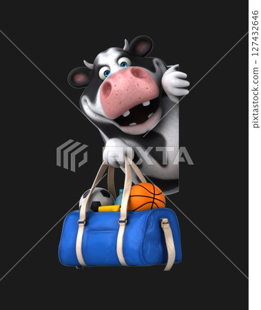 Fun 3D cartoon cow with a sports bag (on alpha) 127432646