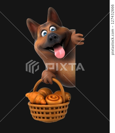 Fun 3D cartoon dog with a basket of pastries (on alpha) 127432666