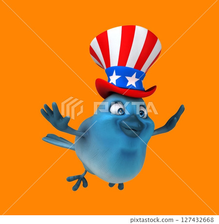 Fun 3D cartoon bird with an uncle sam hat (with alpha channel) 127432668