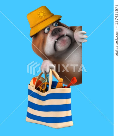Fun 3D cartoon dog with a beach bag (on alpha) 127432672