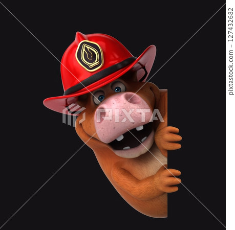 Fun 3D cartoon cow firefighter (on alpha) Fun 3D cartoon cow firefighter (on alpha) 127432682