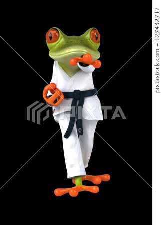 Fun 3D cartoon karateka frog doing a jodan age uke (with alpha channel) Fun 3D cartoon karateka frog doing a jodan age uke (with alpha channel) 127432712
